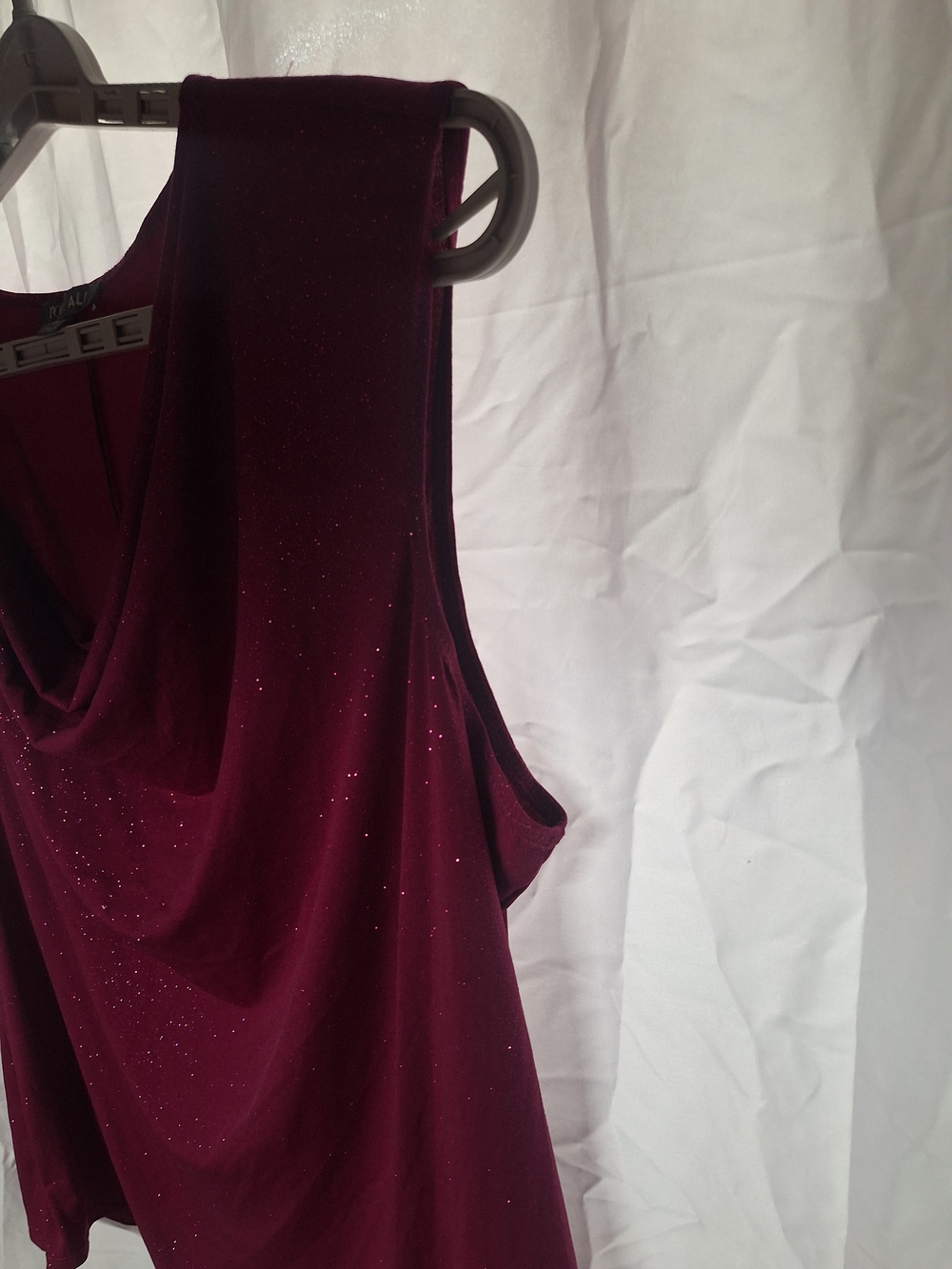 Roz & Ali Sleeveless Drape Neck Tank in Burgundy - Picture 3 of 6